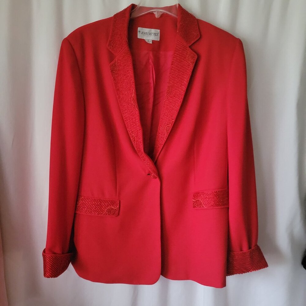 John Meyer Norwich 2 pc red suit blazer skirt 16 beaded retro chic career regal - Picture 2 of 14